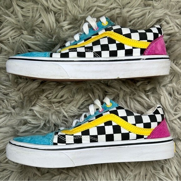 VANS Old Skool Crazy Checks multi color lace up sneakers women’s shoe size 7.5 - Picture 5 of 9